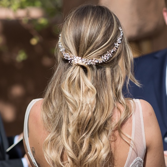 David's Bridal Accessories - Gold Silver Swarovski Crystal Pearl Hair Vine